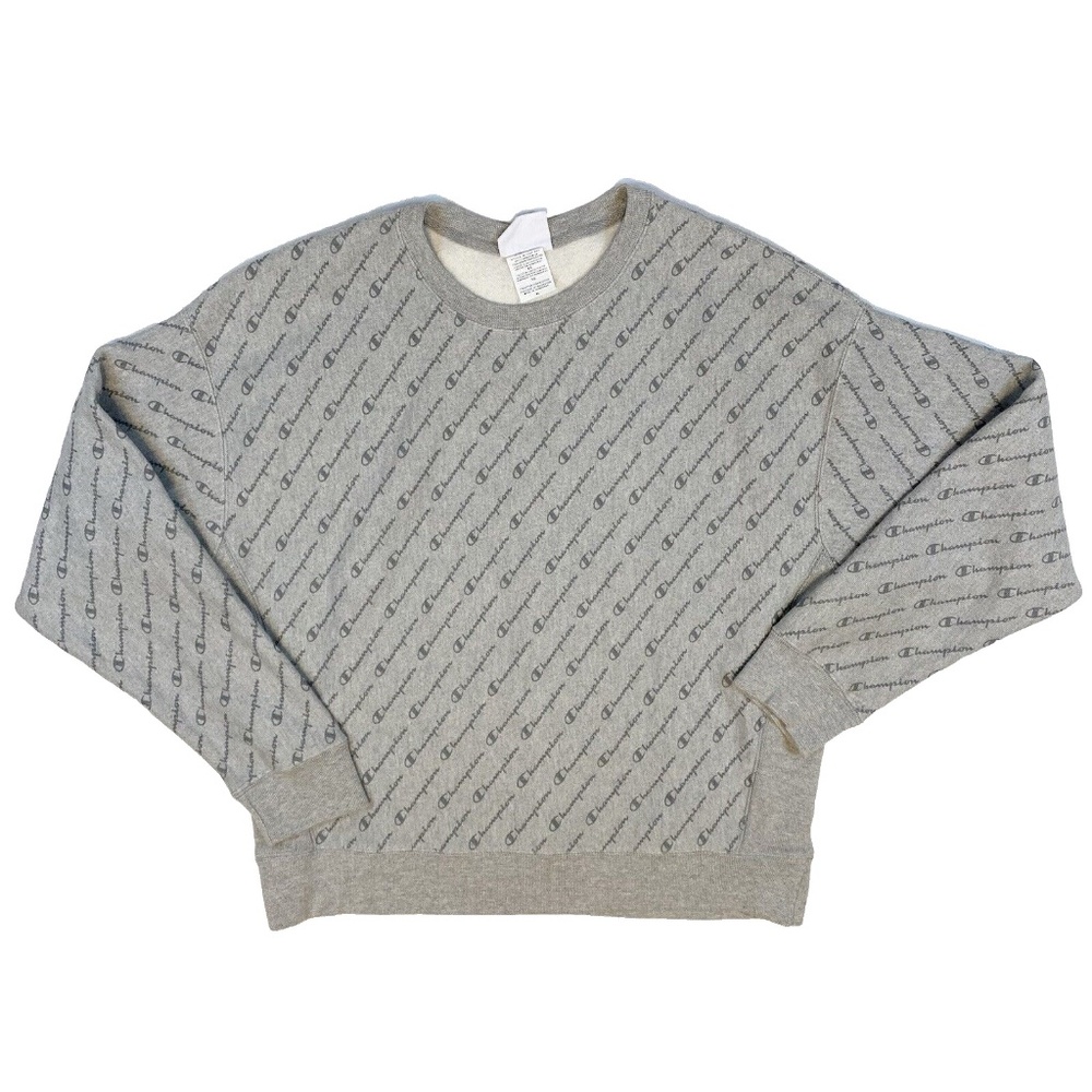 Champion Gray Women's Reverse Weave Allover Logo Crew Neck Sweatshirt Size XL